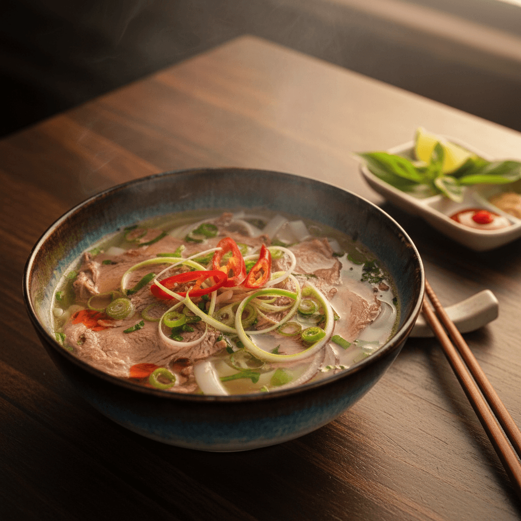 Bowl of Vietnamese pho with beef