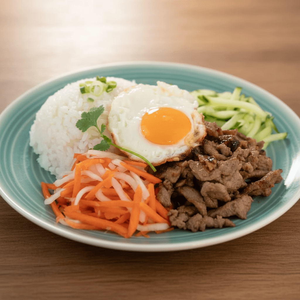 Rice plate with shrimp and egg